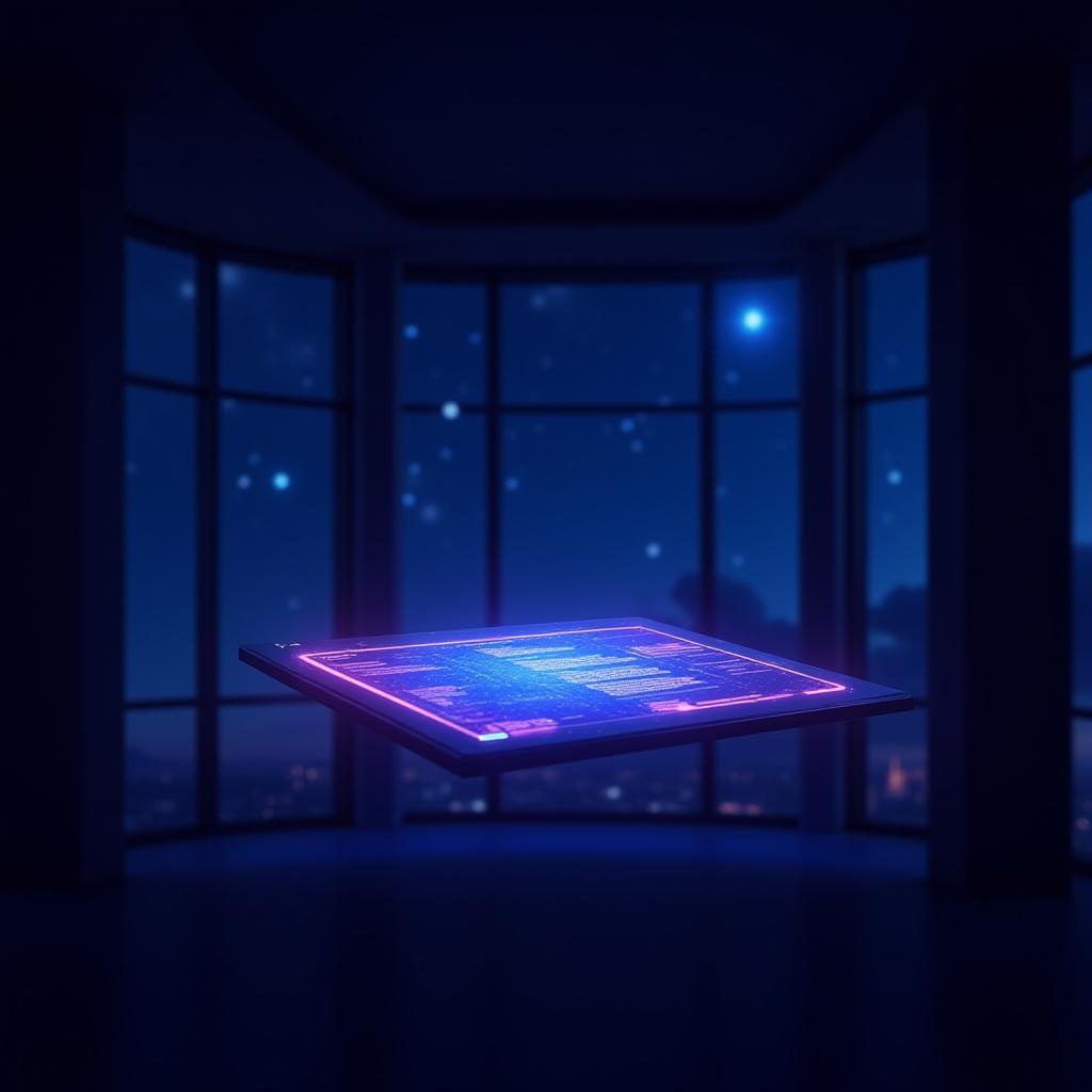 Futuristic digital document interface showing terms and conditions in a space environment